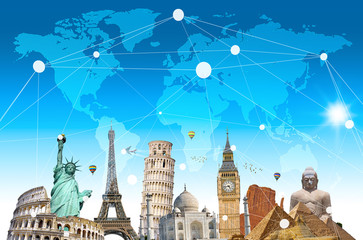 Famous landmarks of the world connected to each other