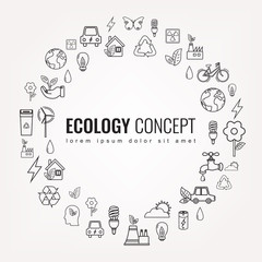Ecology and environment icons. Round thin line ecology symbol. Hand drawn illustration. Vector