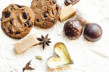 Chocolate biscuits. Candies. cardamom. Isolated on white