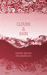 Vector red rain clouds and ocean background.