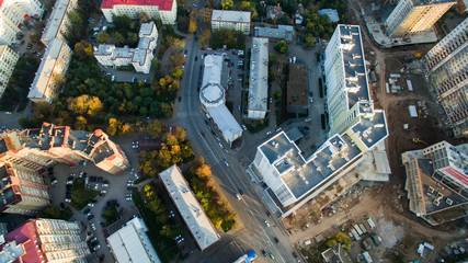 Fototapeta premium Ufa city at sunset in center. Aerial view