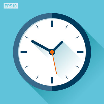 Clock icon in flat style, timer on color background. Vector design element 