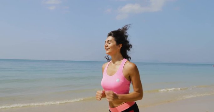 Running Girl On Beach Young Woman Athlete Jogging Training Outdoors Exercising On Seaside Fit Beautiful Athletic Female Working Out Slow Motion 60