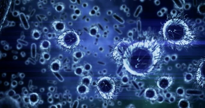 Digital generated bacteria cells flowing against blue background