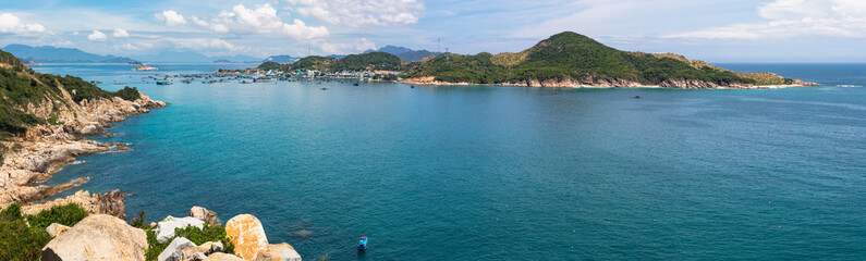 Panoramic view of the azure bay and island, Vietnam