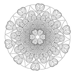 Flower Mandala vector illustration. Oriental pattern, vintage decorative elements. Islam, Arabic, Indian, moroccan, turkish ottoman motifs Coloring page