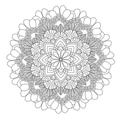 Flower Mandala vector illustration. Oriental pattern, vintage decorative elements. Islam, Arabic, Indian, moroccan, turkish ottoman motifs Coloring page