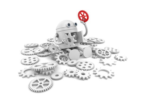 Broken robot with details of its mechanism. For your website projects. 3d illustration