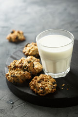 Oatmeal cookies with glass of milk