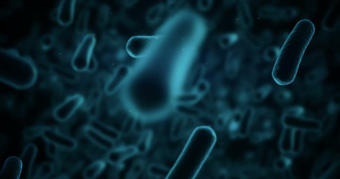 Digital generated bacteria cells flowing against black background