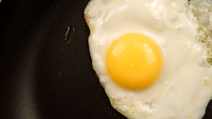 TOP VIEW: Fried eggs on the pan