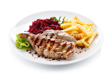 Roast steak with french fries