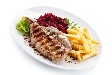 Roast steak with french fries
