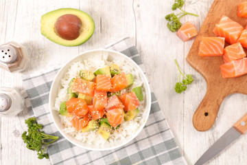 rice,avocado and salmon