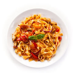 Pasta with ham and pepper