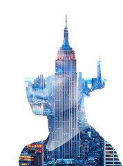 Double exposure portrait of woman and New York City skyline