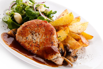 Roast steak with french fries