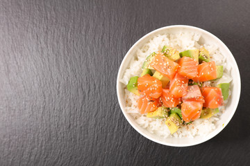 rice,avocado and salmon