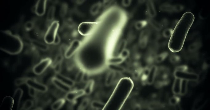 Digital generated bacteria cells flowing against black background