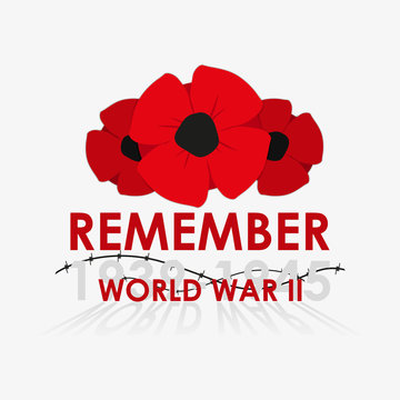World War II commemorative symbol with poppy vector illustration.