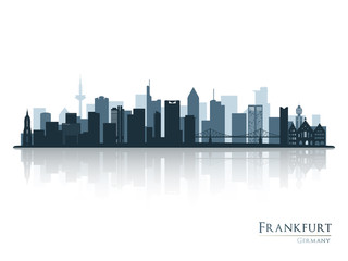 Frankfurt skyline silhouette with reflection. - obrazy, fototapety, plakaty