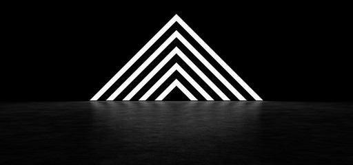 Pyramid consisting of glowing stripes. 3D Render