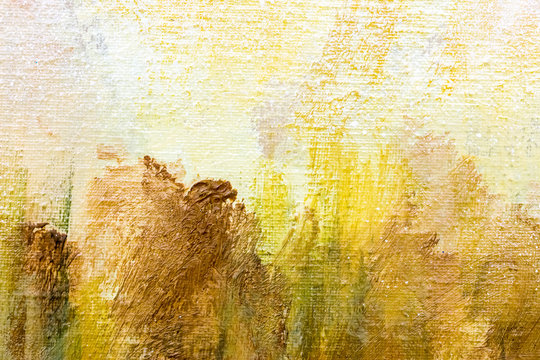 abstract hand painted canvas with expressive brown and yellow brushstrokes