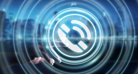 Businessman using hotline customer assistance 3D rendering