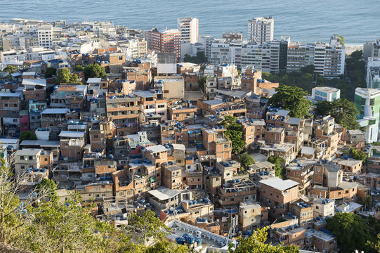 A scenic view of Ipanema from behind the hillside favela community of Cantagalo in Rio de Janeiro, Brazil