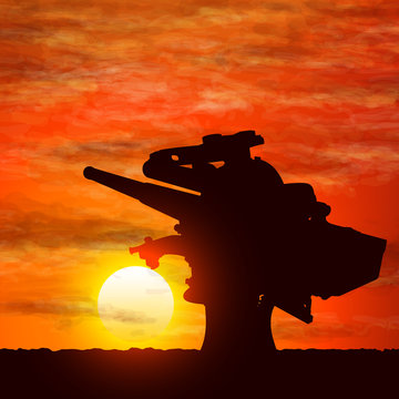 Silhouette of gun, the symbolize of the war.