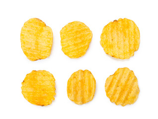 yellow potato chips isolated on white