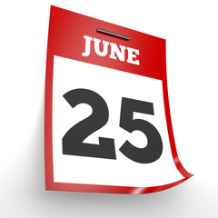 June 25. Calendar on white background.