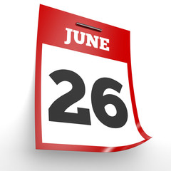 June 26. Calendar on white background.