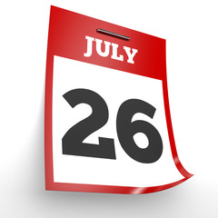 July 26. Calendar on white background.