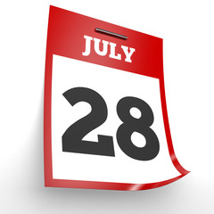 July 28. Calendar on white background.