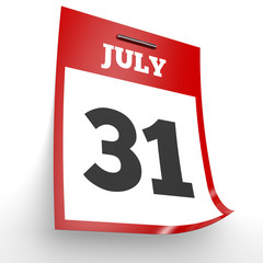 July 31. Calendar on white background.