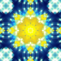 Colored abstract pattern, gold on blue, kaleidoscope
