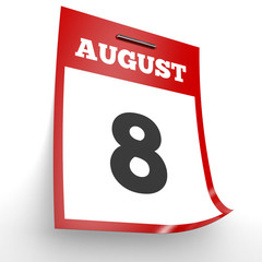 August 8. Calendar on white background.