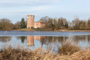 Fototapeta na wymiar Medieval tower of Le Plantay in la Dombes region, France
