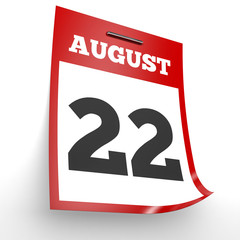 August 22. Calendar on white background.