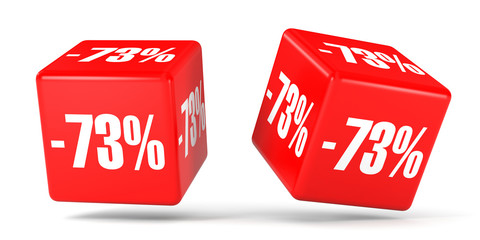 Seventy three percent off. Discount 73 %. Red cubes.