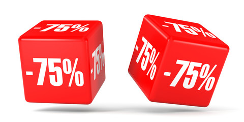 Seventy five percent off. Discount 75 %. Red cubes.