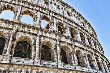 Naklejka premium Colosseum - the main tourist attractions of Rome, Italy. Ancient Rome Ruins of Roman Civilization.