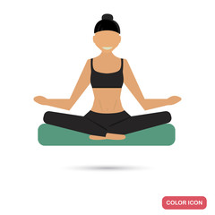 Girl in lotus yoga pose color flat icon for web and mobile design