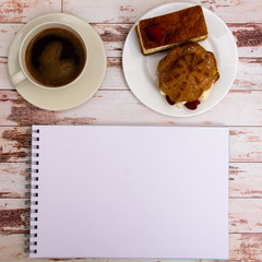 Designer tools on work table wooden background top view