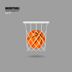 Basketball hoop and ball. Flat vector isolated on a gray background.