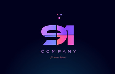 91 ninety one pink magenta purple number digit numeral logo icon vector