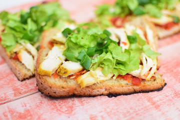 sandwich with chicken meat and lettuce 