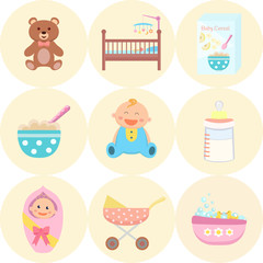 Baby flat icons set.