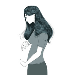 Infertility/Child Loss Concept. Sad young woman holding her imaginary belly.